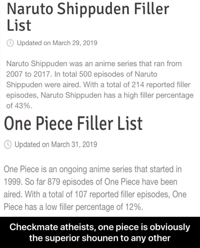 Naruto Shippuden Filler List Checkmate Atheists One Piece Is Obviously The Superior Shounen To Any Other Checkmate Atheists One Piece Is Obviously The Superior Shounen To Any Other