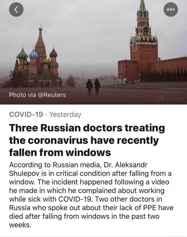 COVID19 Yesterday Three Russian doctors treating the coronavirus have