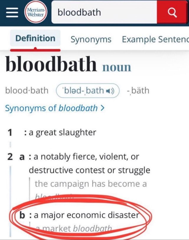 Bloodbath \Webser Definition Synonyms Example Sentenc bloodbath noun ...