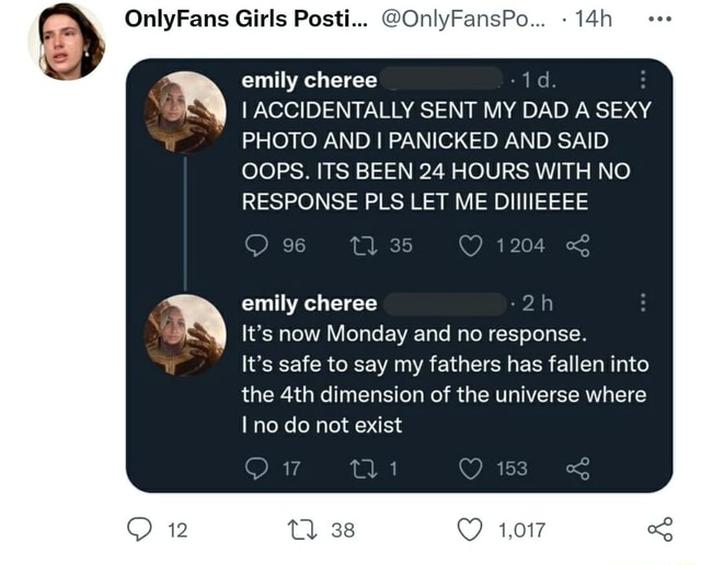 OnlyFans Girls Posti... @OnlyFansPo... - emily cheree I ACCIDENTALLY SENT MY DAD A SEXY PHOTO