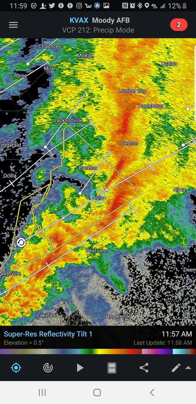 Took this screenshot right after a tornado warning went out. 1159 KVAX Moody AFB VCP 212