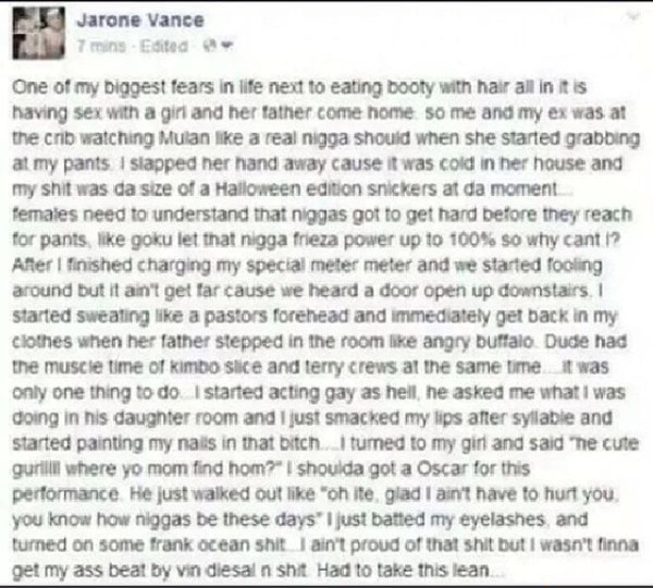 Jarone Vance One Of My Biggest Fears In Life Next To