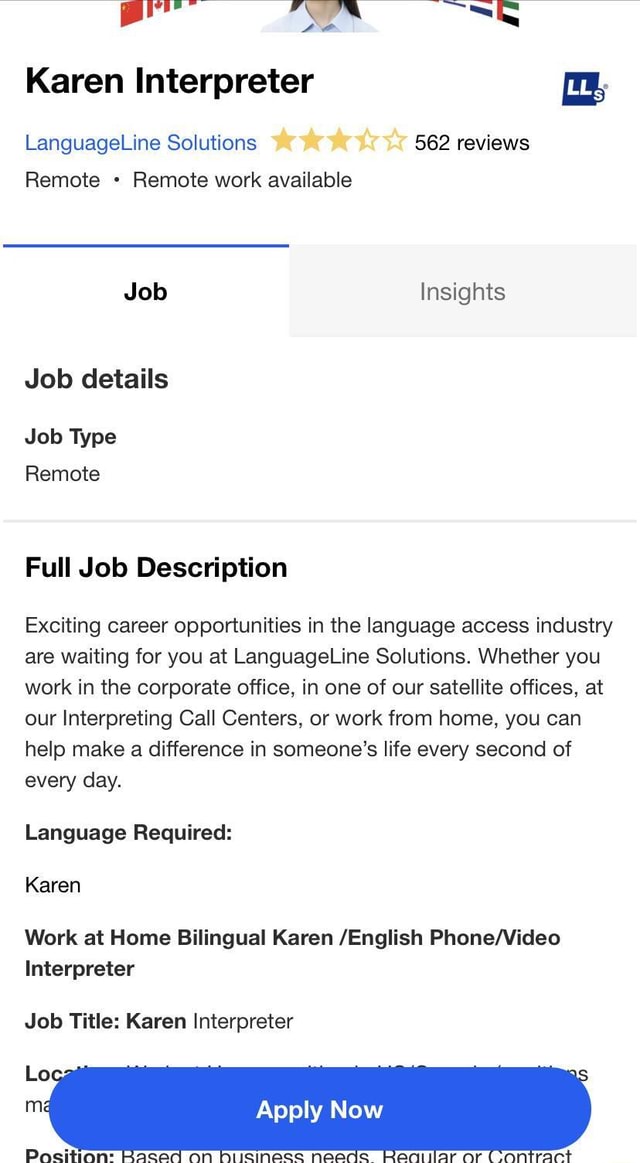 Karen Interpreter LanguageLine Solutions 562 reviews Remote Remote work