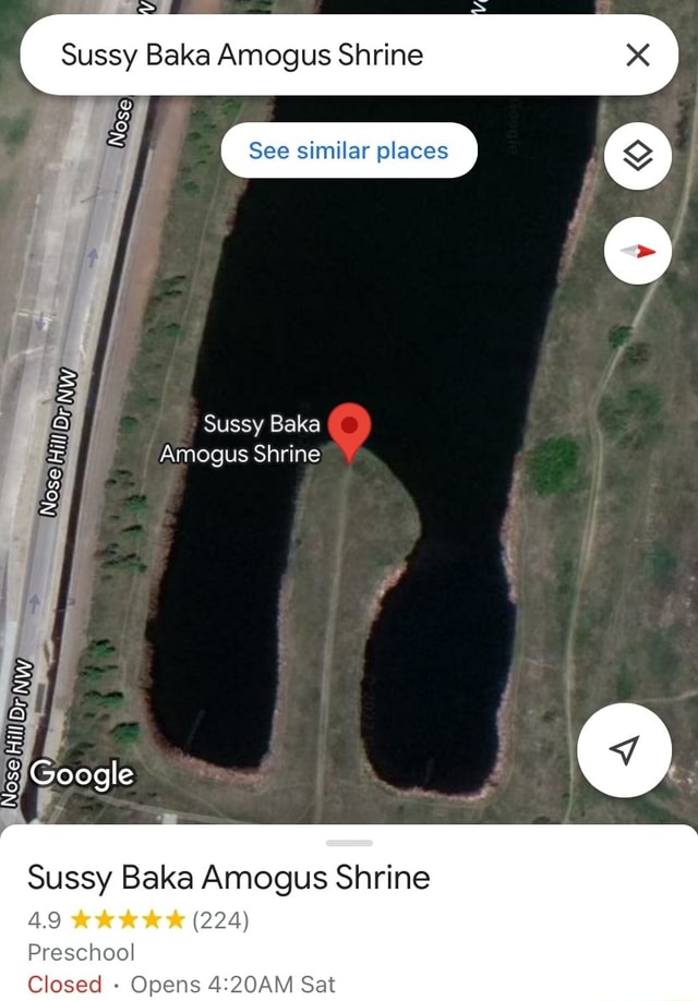 Sussy Baka Amogus Shrine See similar places Sussy Baka Dy Ny Amegus Shrine  Nose Hi Hill Dp NW & Google Sussy Baka Amogus Shrine 49 KKK (224) Preschool  Closed - Opens Sat - iFunny