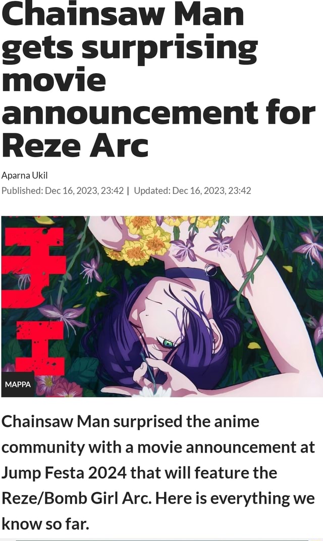 Chainsaw Man - The Movie: Reze Arc, announced at Jump Festa 2024