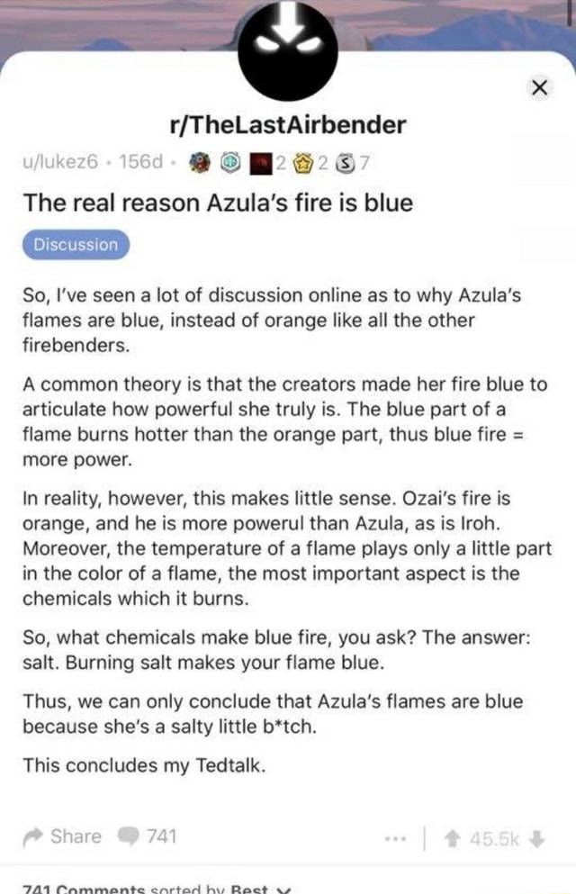 The Real Reason Azula's Fire Is Blue Discussion So, I've Seen A Lot Of ...