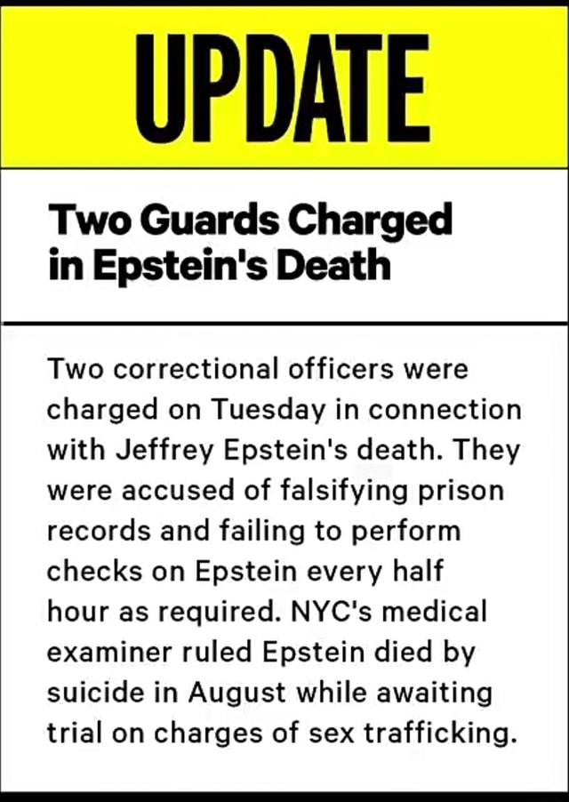 Update Two Guards Charged In Epsteins Death Two Correctional Officers