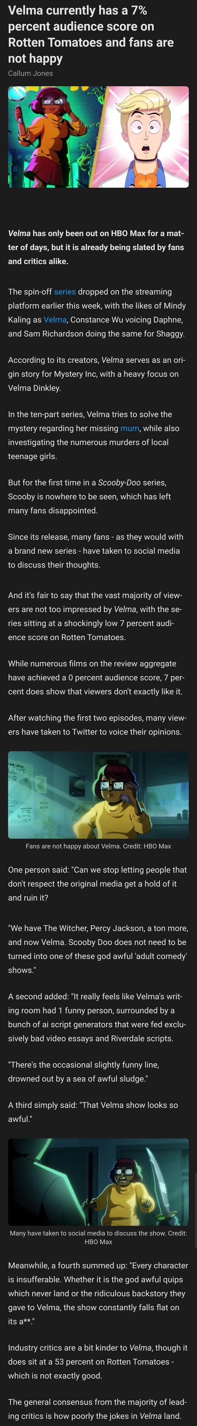 MOVIEWES eoming Velma Audience Scores Continue to Decline, Reaches Single  Digits on Rotten Tomatoes sating Velma ha Scooby Doo fans: - iFunny Brazil