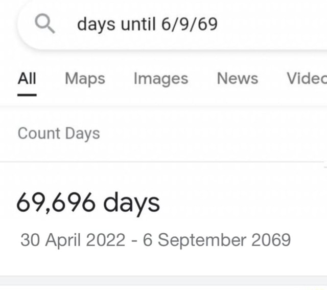 Days until All Maps Images News Videc Count Days 69,696 days 30 April