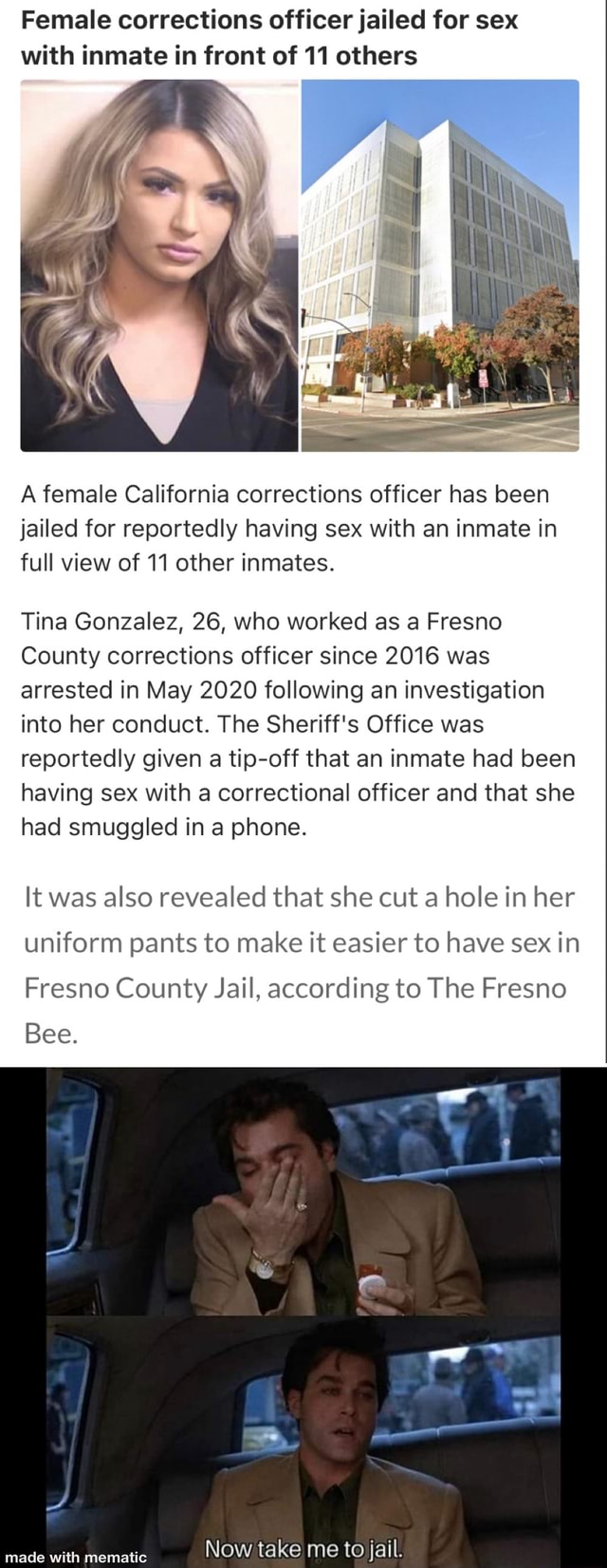 Female corrections officer jailed for sex with inmate in front of 11 ...