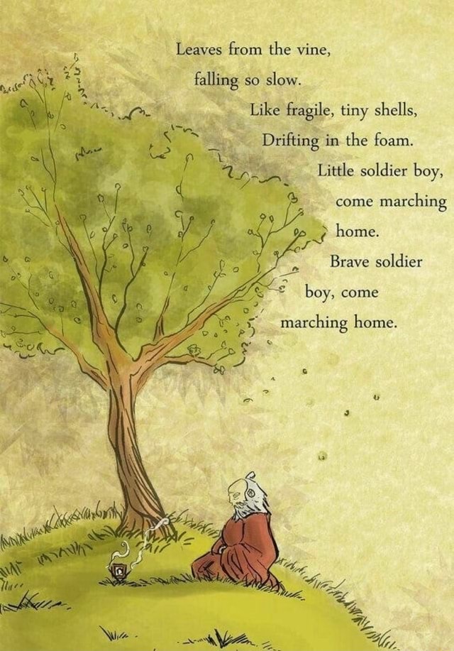 Leaves from the vine, falling so slow. Like fragile, tiny shells, Drifting in the foam. Little