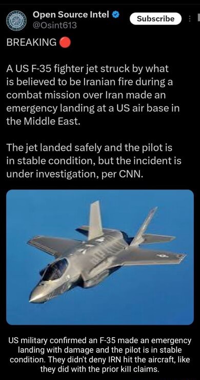 Open Source Intel @ @Osint613 BREAKING @ AUS F-35 fighter jet struck by ...