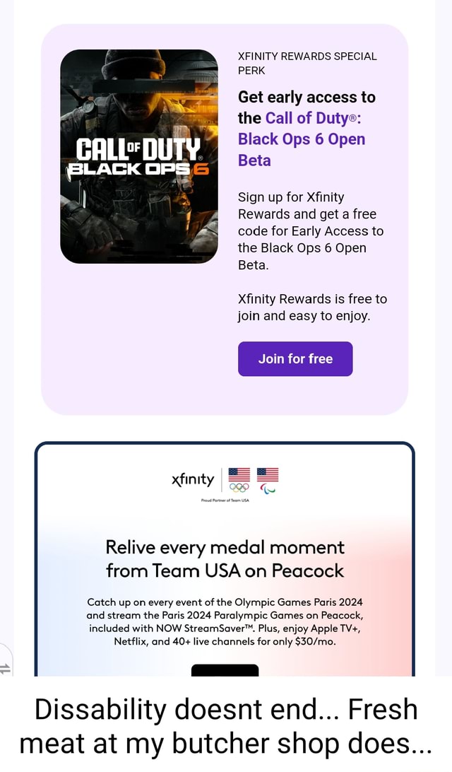 CALL" DUTY BLACK OPS xfinity XFINITY REWARDS SPECIAL PERK Get early ...