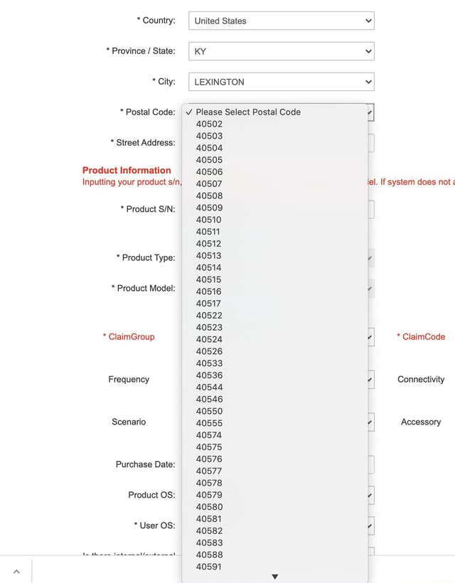 * Country * Province / State * City * Postal Code * Street Address