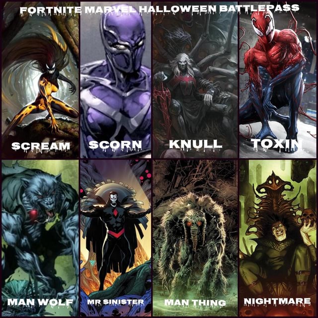 FORTNITE MARVEL HALLOWEEN BATTLEPASS ScREAM SCORN KNULL TOXIN- MAN WOLF ...