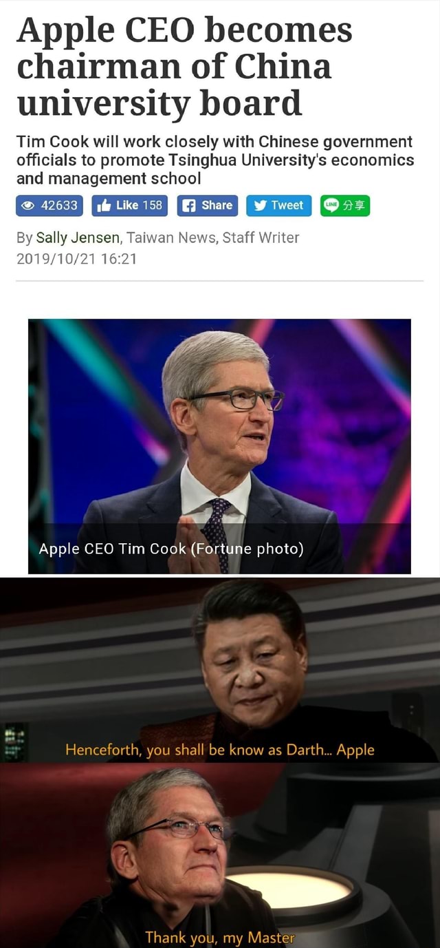 Apple CEO chairman of China university board Tim Cook will work