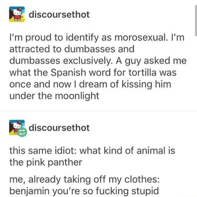 I'm proud to identify as morosexual. I'm attracted to dumbasses and