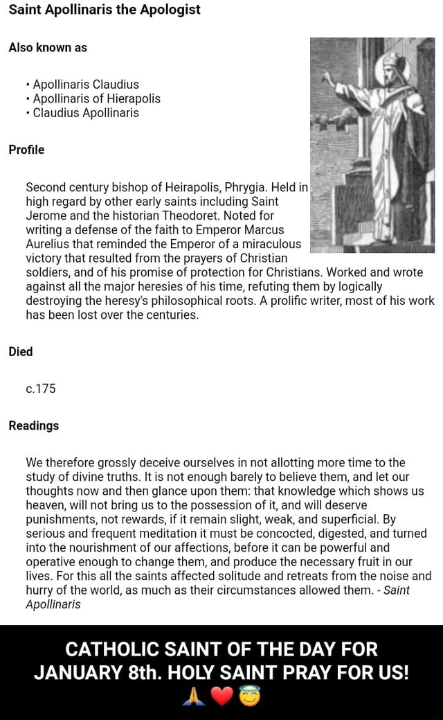 Saint Apollinaris the Apologist Also known as + Apollinaris Claudius