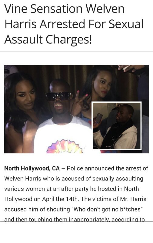 Vine Sensation Welven Harris Arrested For Sexual Assault Charges! Norlh