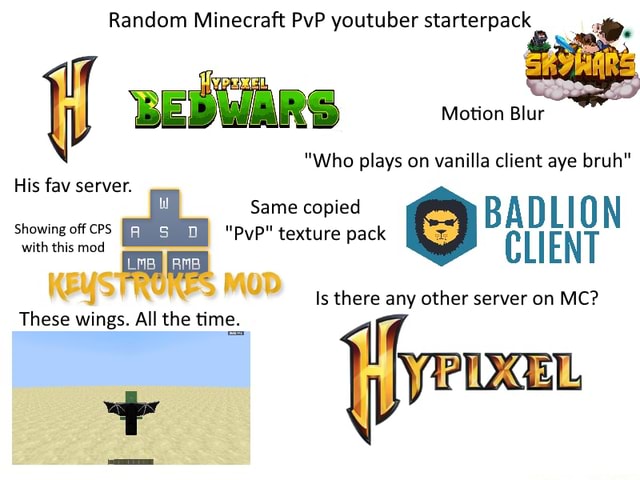 Random Minecraft Pvp Youtuber Starterpack His Fav Server O Ied Is There Any Other Server On Mc Eran These Wings Na