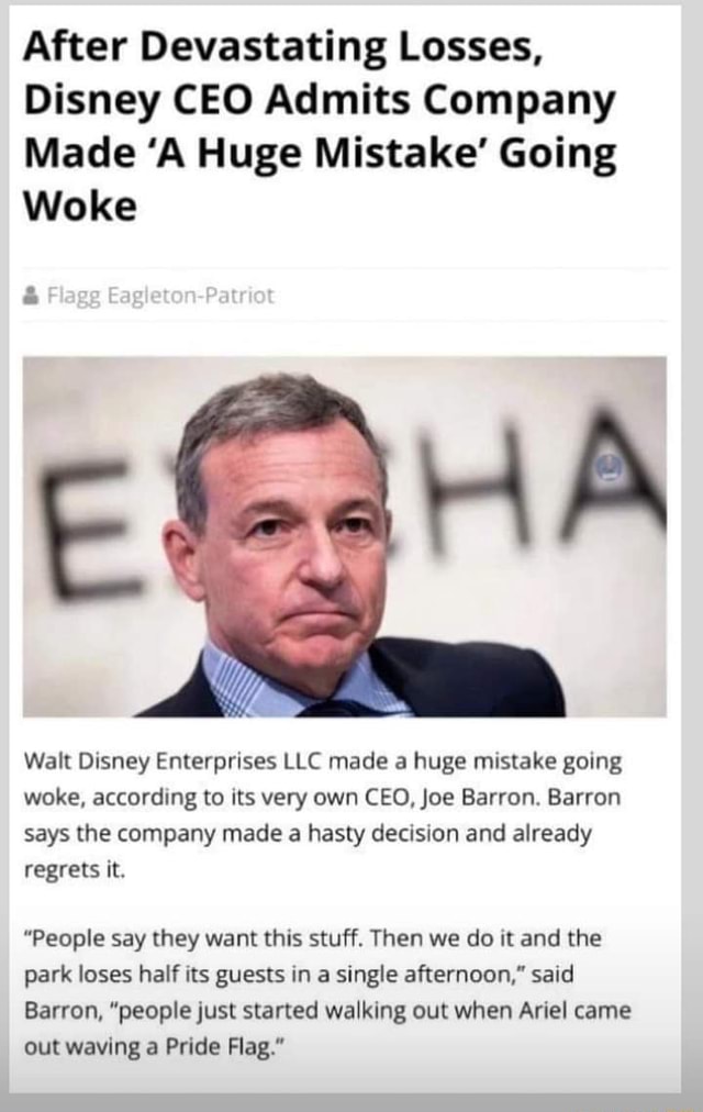 After Devastating Losses, Disney CEO Admits Company Made 'A Huge