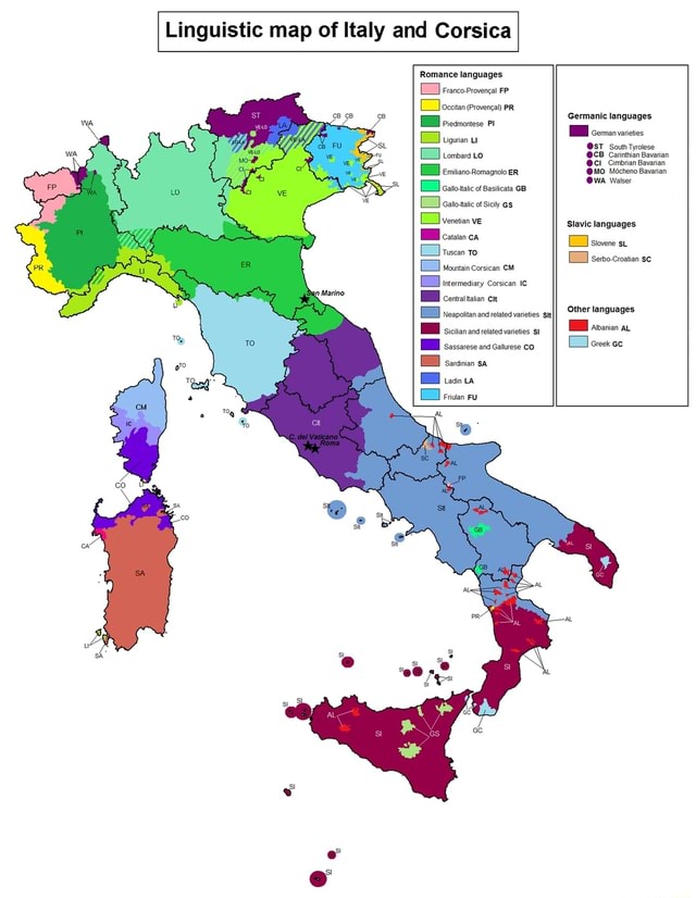 Linguistic Map Of Italy And Corsica I Romance Languages Franco ...