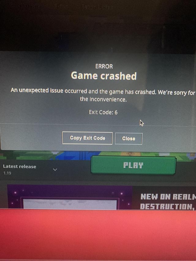 ERROR Game crashed An unexpected issue occurred and the game has ...