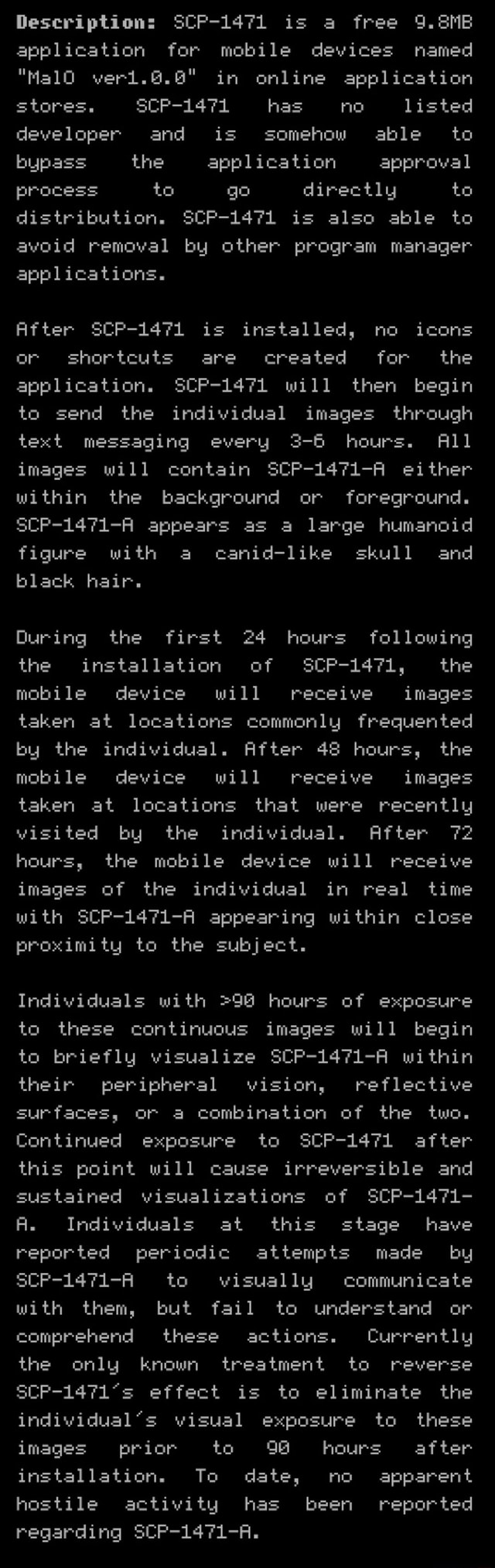 Could someone make an app for SCP-1471? If doesn't have to do