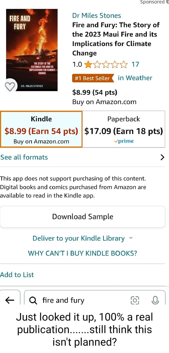 Sponsored FIRE AND Dr Miles Stones FURY Fire and Fury The Story of the