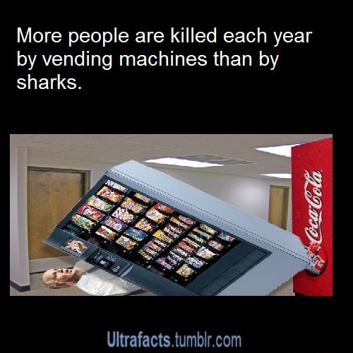 More people are killed each year by vending machines than by sharks. )