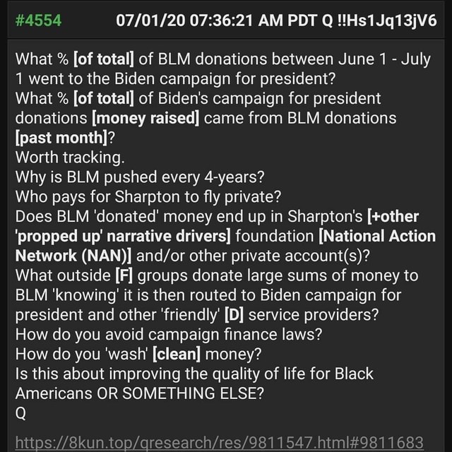 4554 AM PDT Q !!Hs1Jq13jV6 What [of total] of BLM donations between