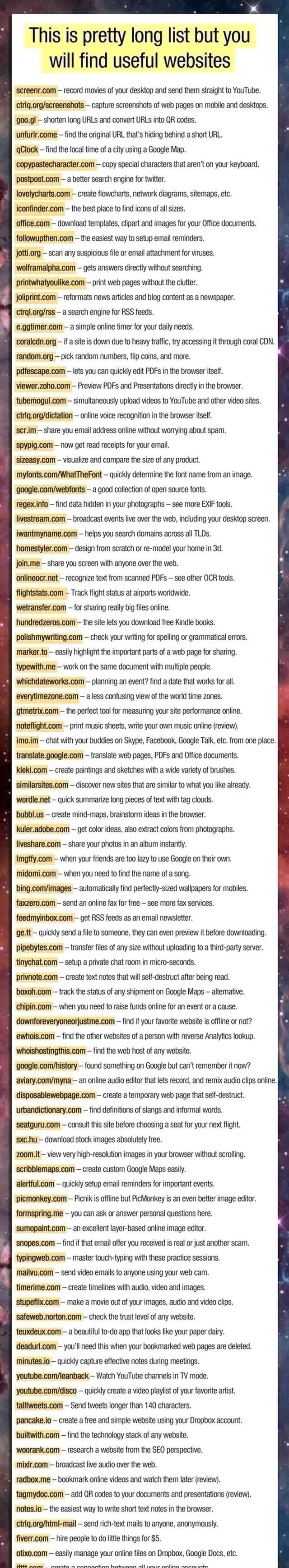 This is pretty long list but you will find useful websites record