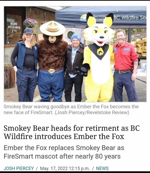 Smokey Bear waving goodbye as Ember the Fox becomes the new face of ...