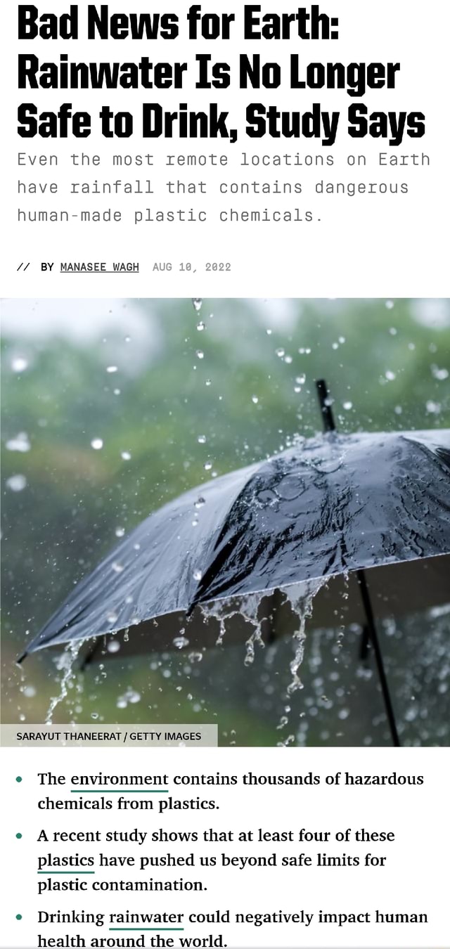 Bad News for Earth Rainwater Is No Longer Safe to Drink, Study Says