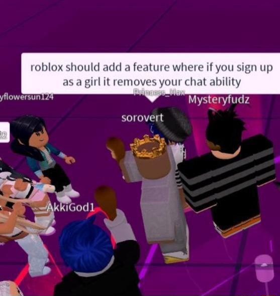 Roblox Should Add A Feature Where If You Sign Up As A Girl It Removes Your Chat Ability Yflowersunl24 Mysteryfudz Sorovert - roblox chat hax
