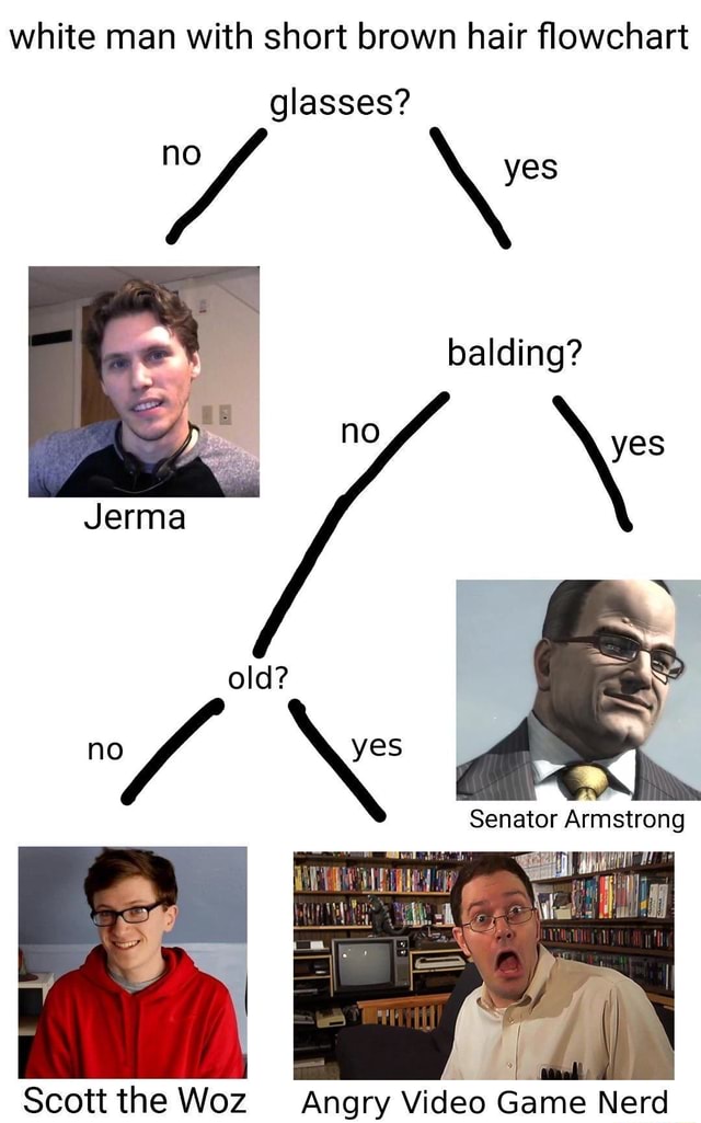 White man with short brown hair flowchart glasses? balding? Jerma old ...