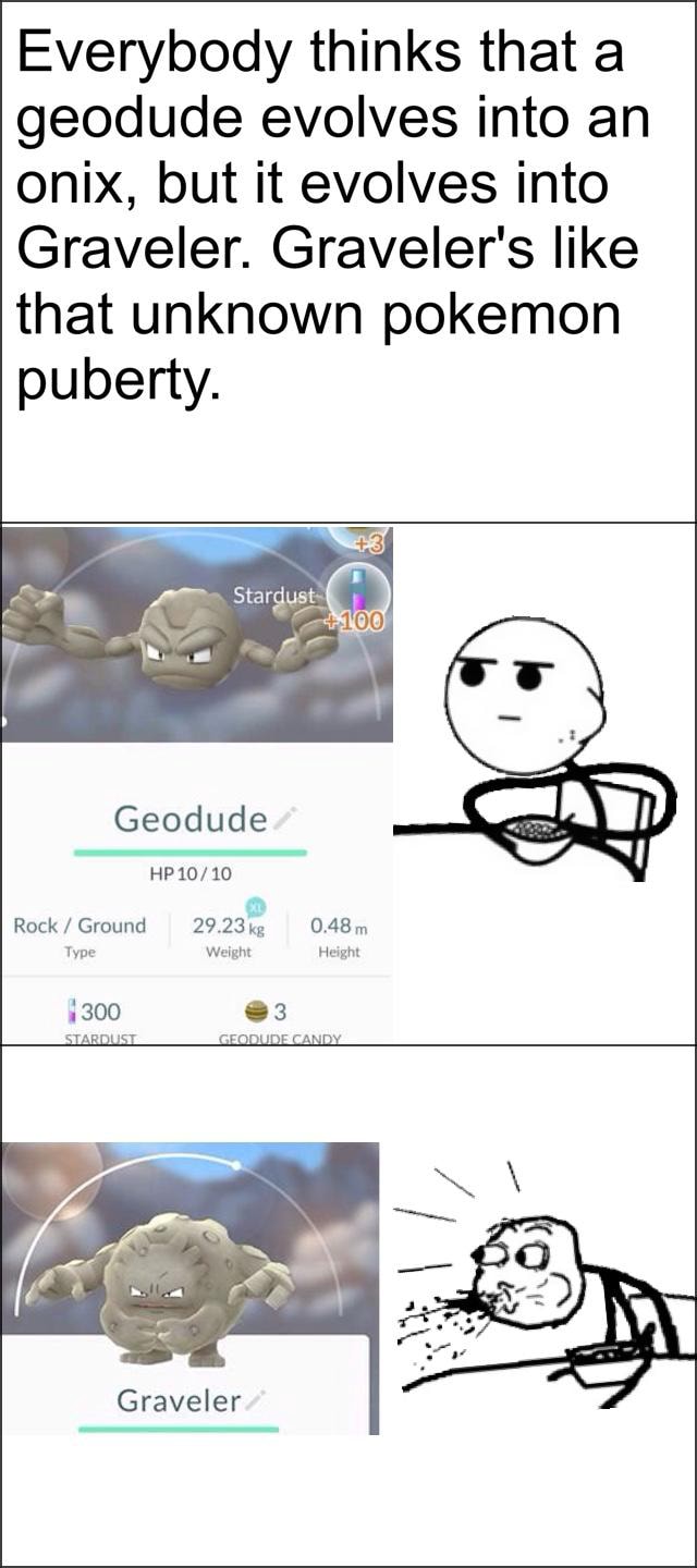 Everybody Thinks That A Geodude Evolves Into An Onix But It Evolves Into Graveler Graveler S Like That Unknown Pokemon Puberty Rock Ground 29 23 Kg 0 48 M