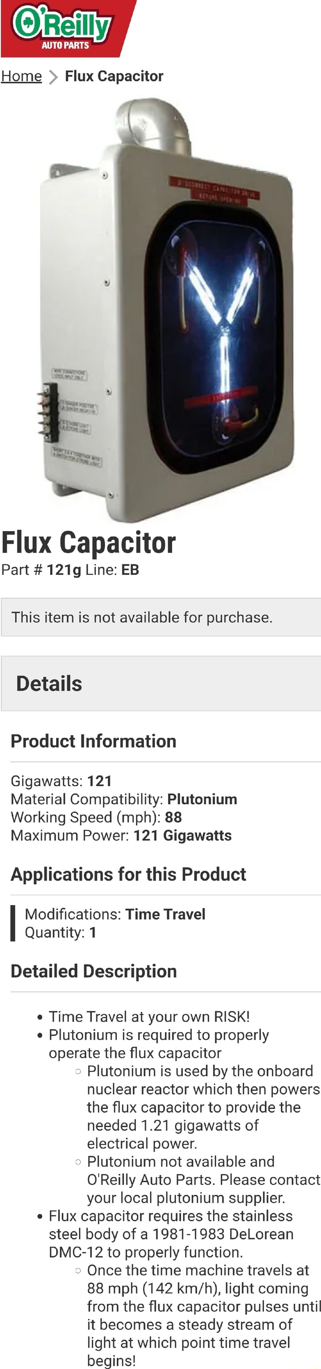 AUTO PARTS Home Flux Capacitor I I I Flux Capacitor