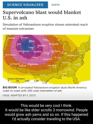 Carth Science Visualized Supervolcano Blast Would Blanket Us In Ash Simulation Of Yellowstone