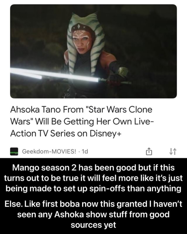 Ahsoka Tano From "Star Wars Clone Wars" Will Be Getting Her Own Live