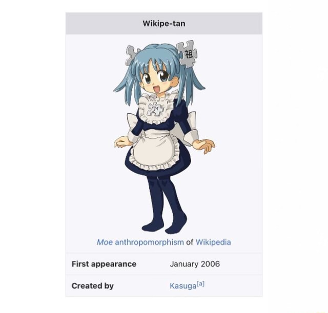 Wikipe-tan Moe anthropomorphism of Wikipedia First appearance January 2006  Created by - iFunny