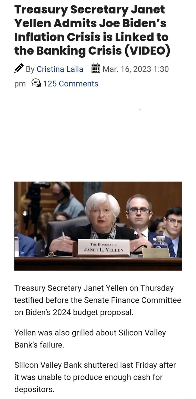 Treasury Secretary Janet Yellen Admits Joe Biden's Inflation Crisis Is ...