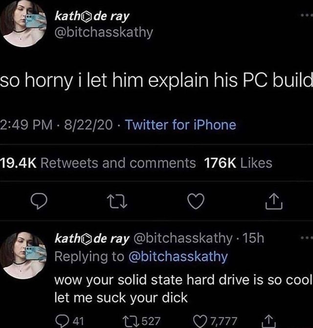 Kath De Ray Bitchasskathy So Horny Let Him Explain His Pc Build Pm Twitter For Iphone Kath 4828