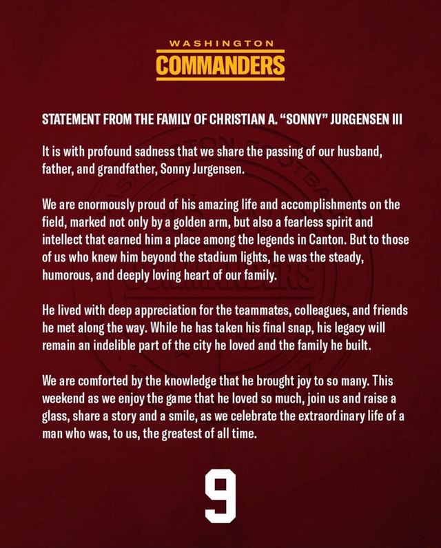 WASHINGTON COMMANDERS STATEMENT FROM THE FAMILY OF CHRISTIAN A. 