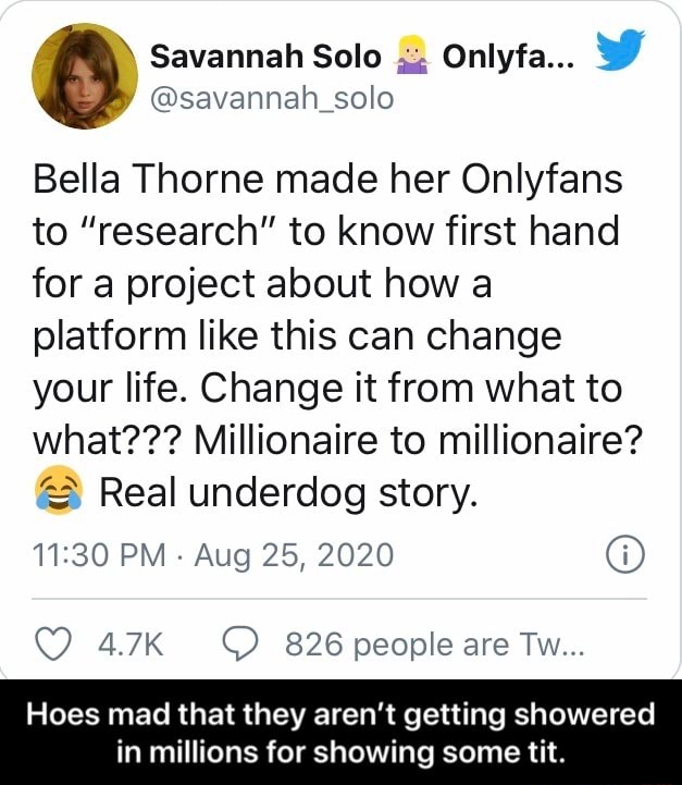 Savannah Solo Onlyfa... ' savannah_solo Bella Thorne made her Onlyfans