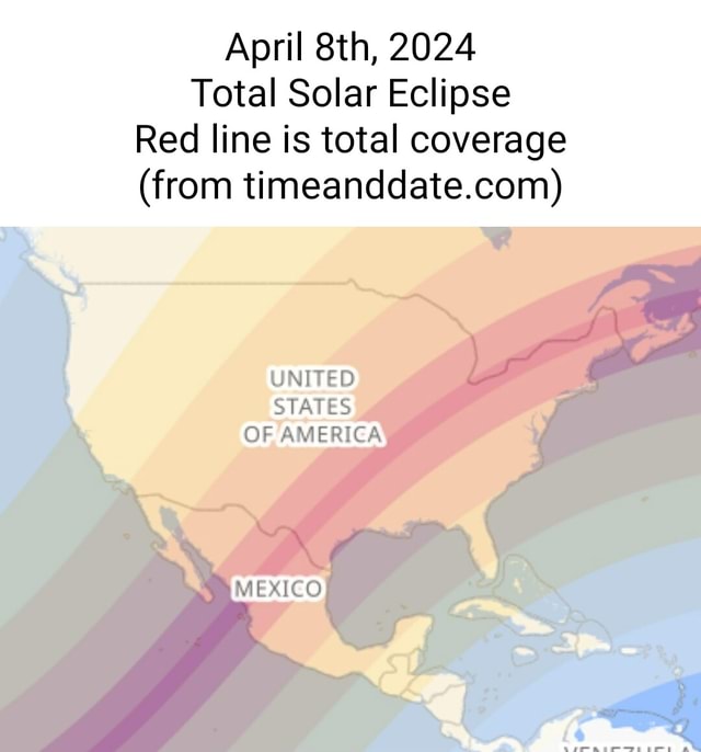 April 2024 Total Solar Eclipse Red line is total coverage (from