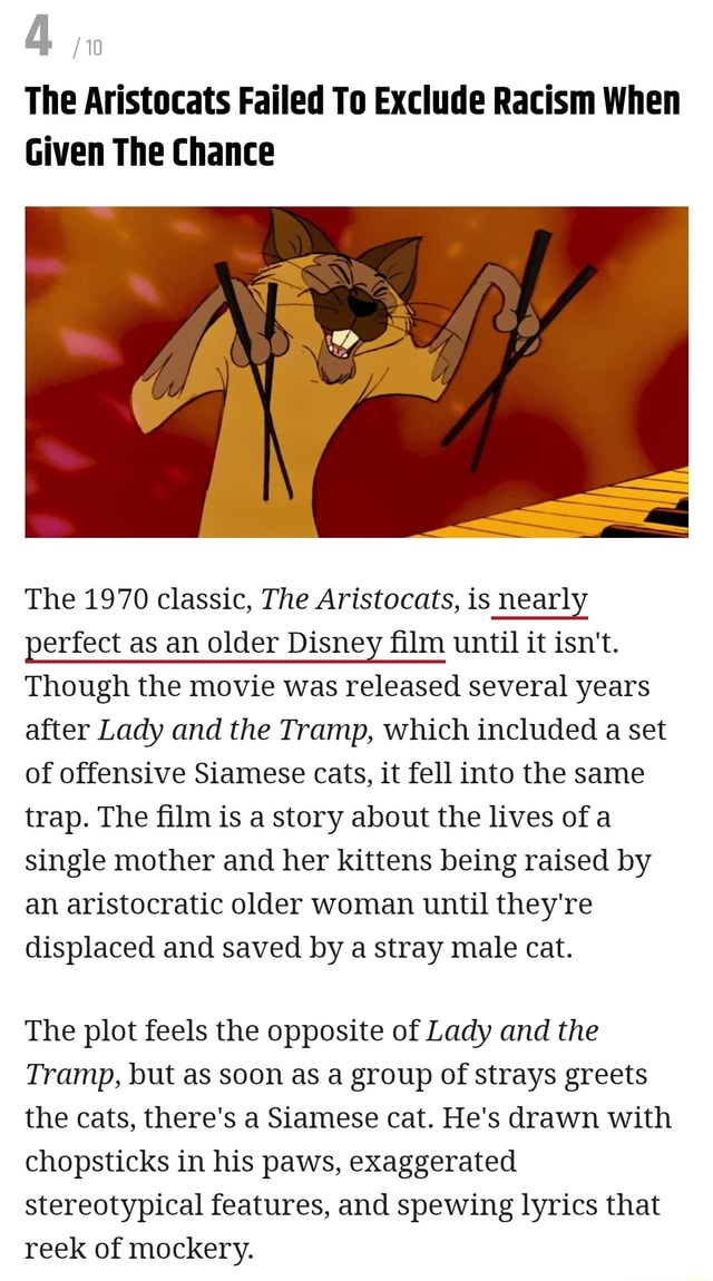 4 The Aristocats Failed To Exclude Racism When Given The Chance The 1970 classic, The Aristocats