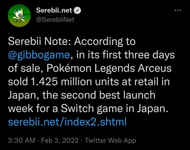 Serebii.net Serebii Note: According To @gibbogame, In Its First Three ...