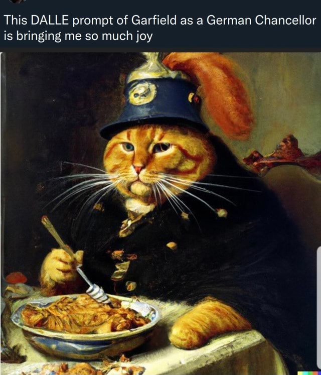 This DALLE prompt of Garfield as a German Chancellor is bringing me so ...