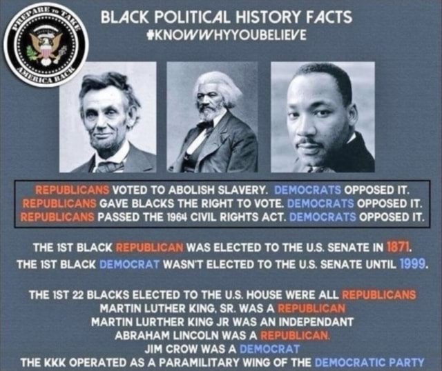 BLACK POLITICAL HISTORY FACTS #KNOWWHYYOUBELIEVE REPUBLICANS VOTED TO ...